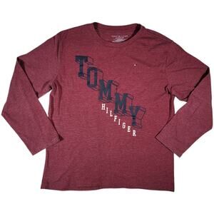 Tommy Hilfiger Long Sleeve Graphic Tee Red XL Big Logo Crewneck Casual Cotton